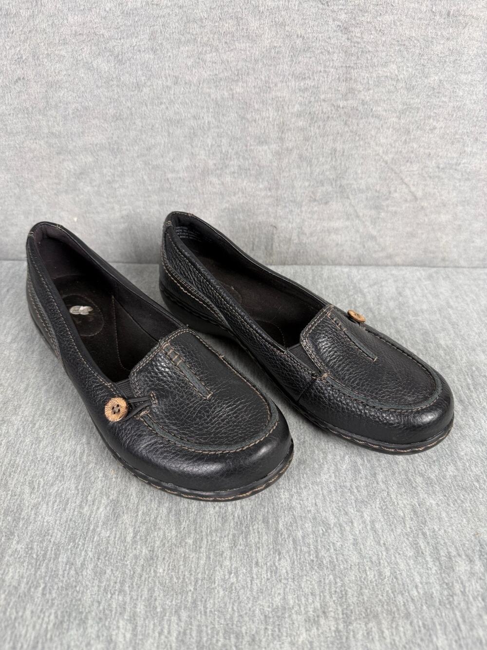 Clarks Women's 7.5 M Ashland Scurry Black Pebbled Leather Slip On Shoes Loafers